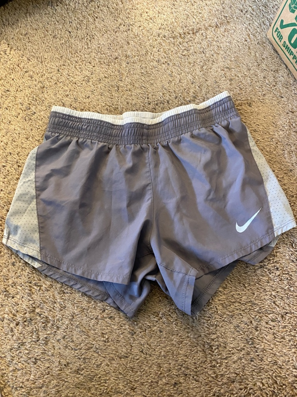 Nike Women's Purple-Grey Athletic Shorts with Contrast Panels